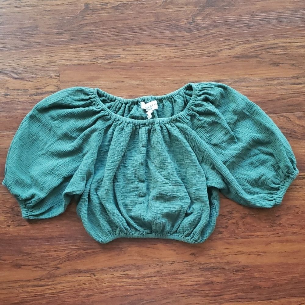 Apiece Apart Forest Green Cotton Gauze Blouse Size XS Chic Feminine Boho Preppy